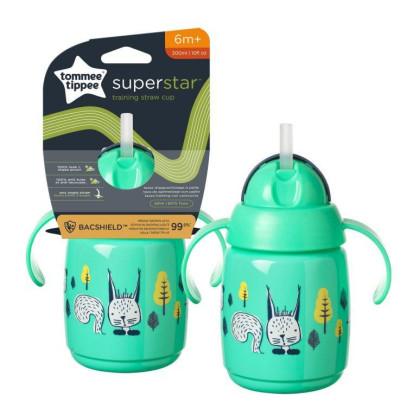 TT Pohár so slamkou a ušami Superstar 300ml. 6m+ zelená