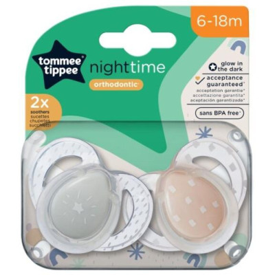 TOMMEE TIPPEE TTP43336297 Smoczki uspokajające NIGHT TIME 6-18m mix 2pak