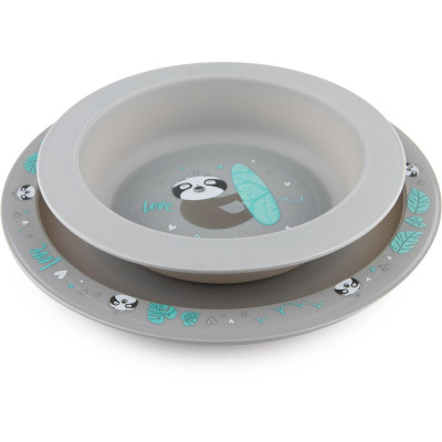 CANPOL 56/523 Zestaw naczyń 2 elem. Exotic Animals grey