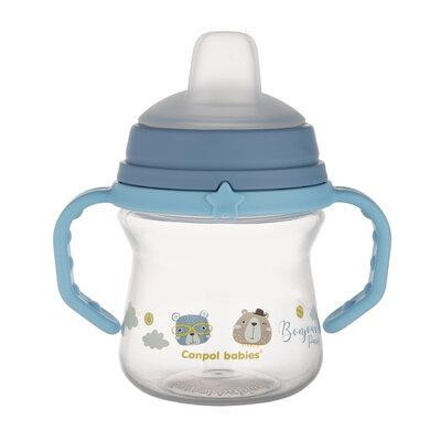 CANPOL 56/612 Kubek z silikonowym ustnikiem FirstCup 150ml BONJOUR blue