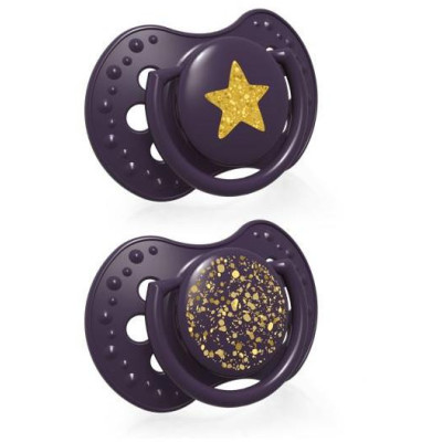 LOVI 22/892 Smoczek silikonowy dynamiczny 0-3 m 2 szt Stardust violet