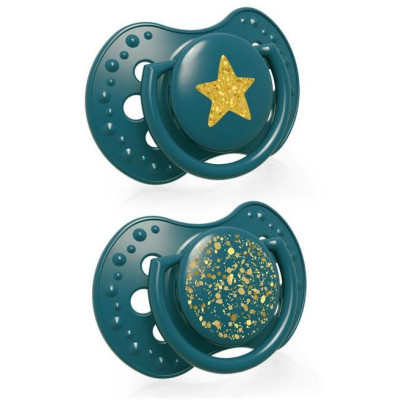 LOVI 22/893 Smoczek silikonowy dynamiczny 3-6m 2 szt Stardust green