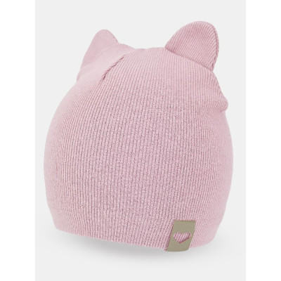 NOVITI CP052-G-02 Czapka prążek podwójna uszy pudrowy róż 44/46 cm