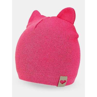 NOVITI CP052-G-03 Czapka prążek podwójna uszy fuksja 44/46 cm