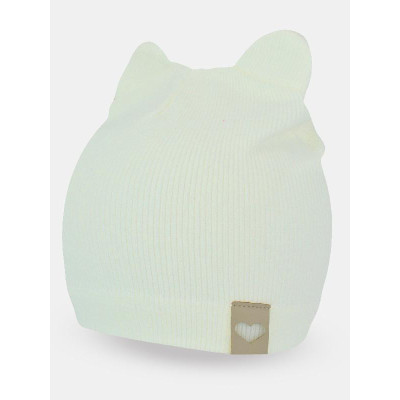 NOVITI CP052-G-05 Czapka prążek podwójna uszy ecru 40/42 cm