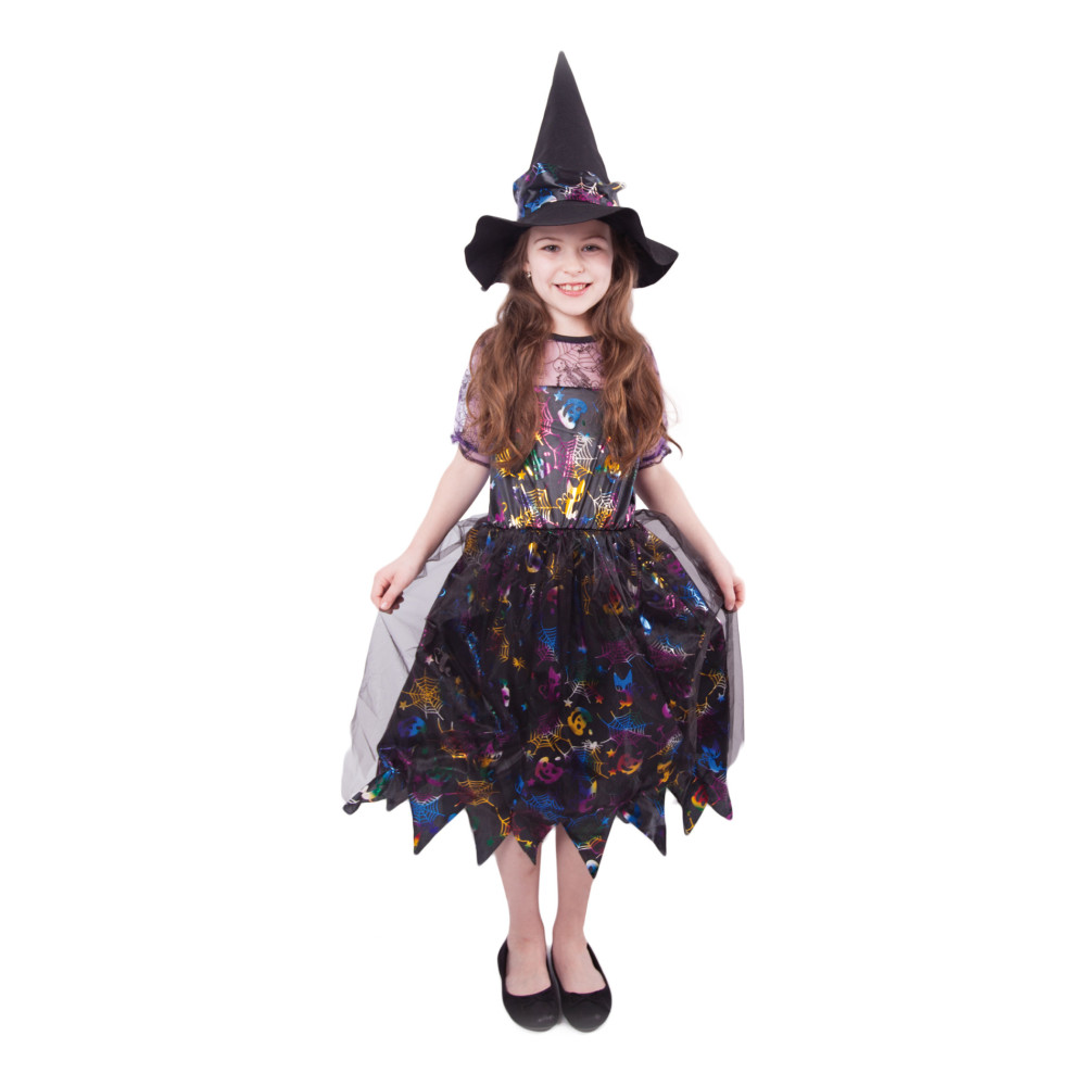 Detský kostým čarodejnica farebná (M), Čarodejnice / Halloween Detský kostým čarodejnica farebná (M), Čarodejnice / Halloween