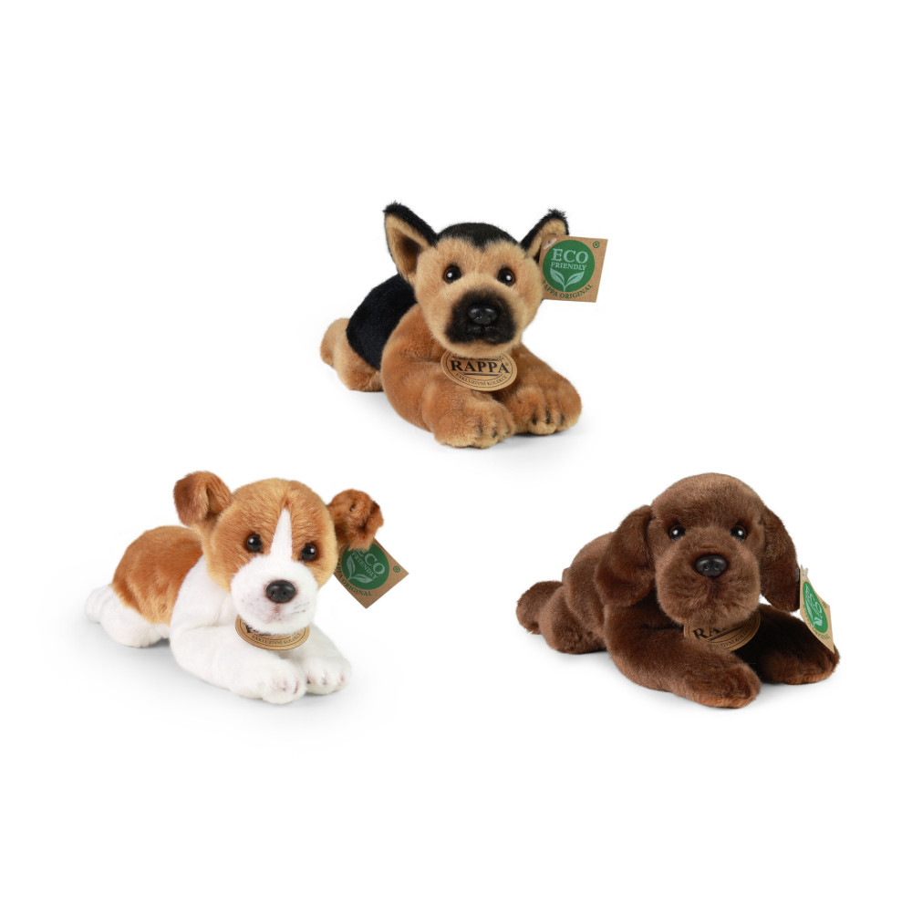 Plyšový pes 3 druhy ležiaci so zvukom jack russell labrador a nemecký ovčiak 18 cm ECO-FRIENDLY Plyšový pes 3 druhy ležiaci so zvukom jack russell labrador a nemecký ovčiak 18 cm ECO-FRIENDLY