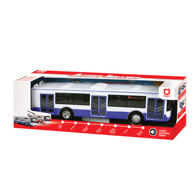 Autobus ktorý hlási zastávky česky 28 cm modrý