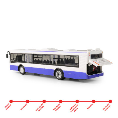 Autobus ktorý hlási zastávky česky 28 cm modrý