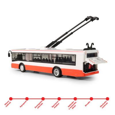 Trolejbus ktorý hlási zastávky česky 28 cm