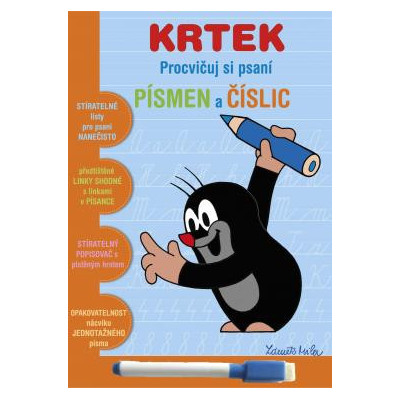Zošit stierateľný Precvičuj si písaní písmen a číslic Krtek