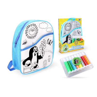 Batoh Krtko vymalovávací modrý 30 cm + 8 fixiek