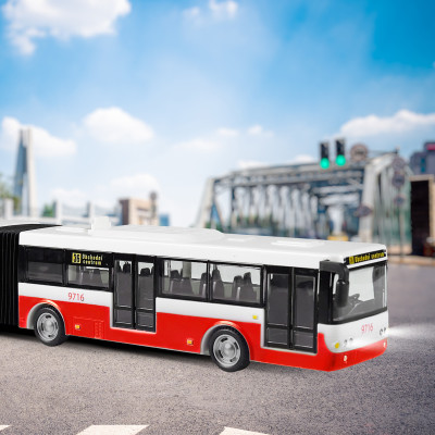 Kĺbový autobus ktorý hlási zastávky česky 36 cm červený