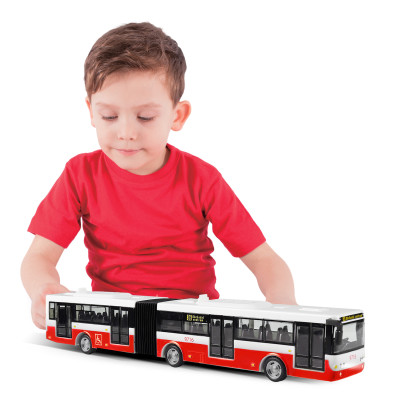 Kĺbový autobus ktorý hlási zastávky česky 36 cm červený
