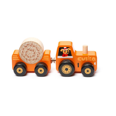 CUBIKA Traktor s vlekom - drevená skladačka s magnetom 3 diely