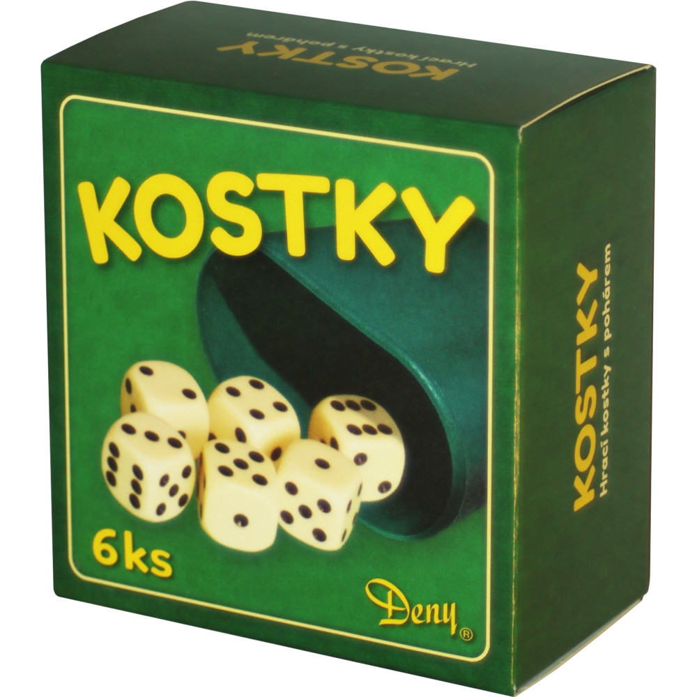 Hracie kocky biele 6 ks, kelímok v krabičke Hracie kocky biele 6 ks, kelímok v krabičke