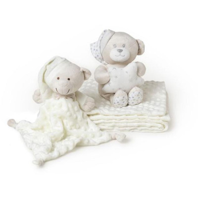 INTERBABY | Deka mäkká guličky + prítulka + medvedík  - KRÉMOVÁ