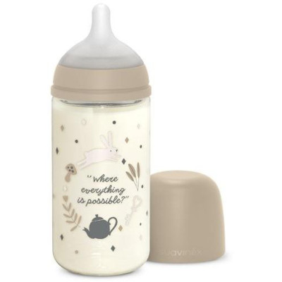 SUAVINEX | Fľaša sklo WONDERLAND 240 ml fyziologická SX PRO +3 MF - KRÉMOVÁ