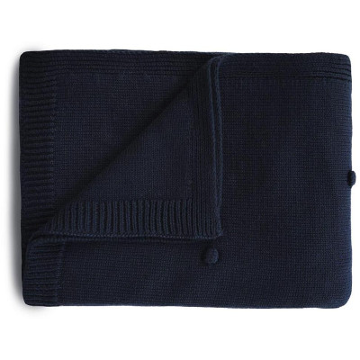 Mushie pletená detská deka z organickej bavlny - bodkovaná Dark Navy