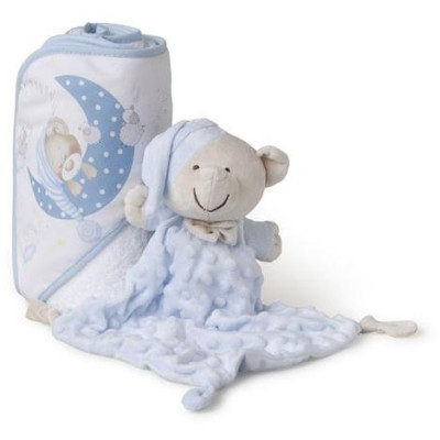 INTERBABY | SET - OSUŠKA froté 100x100 Medvedík spí + PŘÍTULKA - modrá