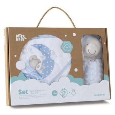 INTERBABY | SET - OSUŠKA froté 100x100 Medvedík spí + PRÍTULKA - modrá