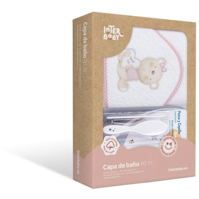 INTERBABY | Osuška froté MACKO LOVE + kefa - BIELO-RŮŽOVÁ