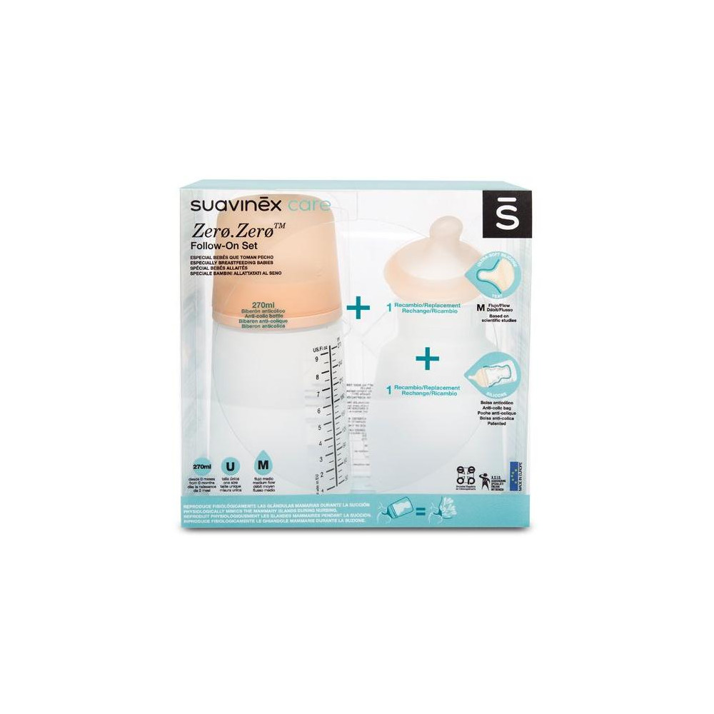 SUAVINEX | ZERO ZERO Anti-koliková fľaša 270 ml M - SADA SUAVINEX | ZERO ZERO Anti-koliková fľaša 270 ml M - SADA