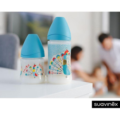 SUAVINEX | FĽAŠA Guľatý c. SILIKÓN 360 ml - MODRÝ PÁV