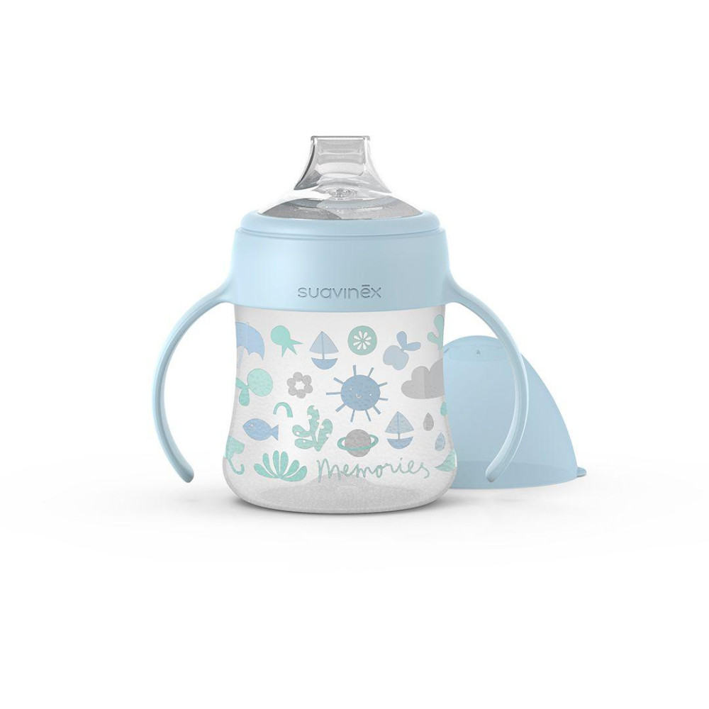 SUAVINEX | Fľaša MEMORIES prvá s oušky 150 ml - modrá s obrázky SUAVINEX | Fľaša MEMORIES prvá s oušky 150 ml - modrá s obrázky