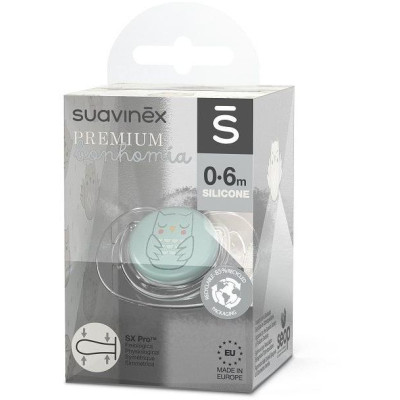 SUAVINEX | Cumlík SX PRO fyziologický BONHOMIA 0/6 m SOVIČKA - zelená