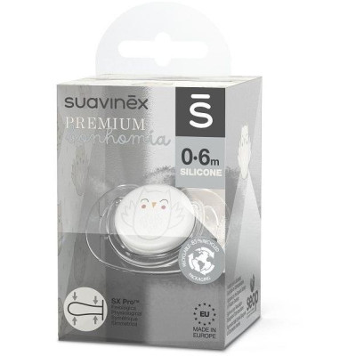 SUAVINEX | Cumlík SX PRO fyziologický BONHOMIA 0/6 m SOVIČKA - biela