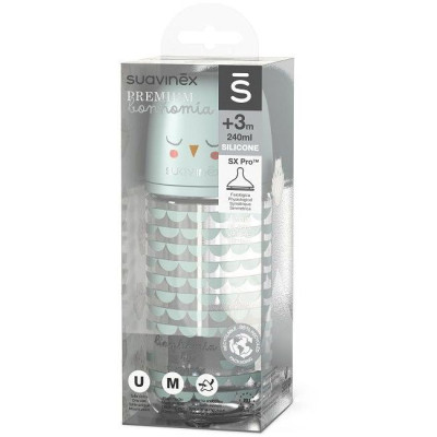 SUAVINEX | Fľaša sklo BONHOMIA 240 ml fyziologická SX PRO +3 MF - zelená