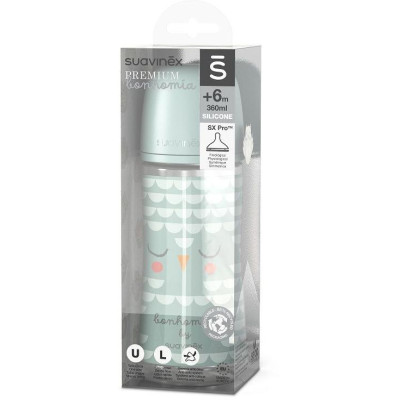 SUAVINEX | Fľaša BONHOMIA 360 ml fyziologická SX PRO +6 LF - zelená
