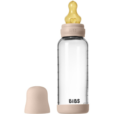 BIBS antikoliková sklenená fľaša s kaučukovým cumlíkom 240ml - Blush