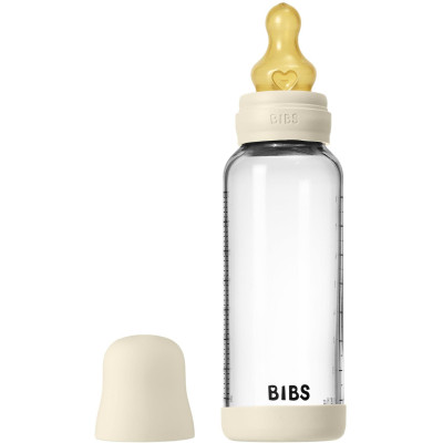 BIBS antikoliková sklenená fľaša s kaučukovým cumlíkom 240ml - Ivory