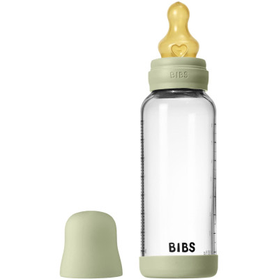 BIBS antikoliková sklenená fľaša s kaučukovým cumlíkom 240ml - Sage