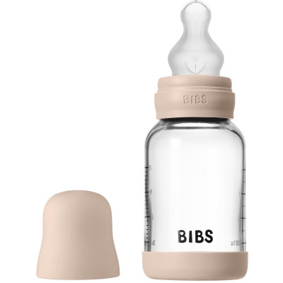BIBS antikoliková sklenená fľaša so silikónovým cumlíkom 120ml - Blush