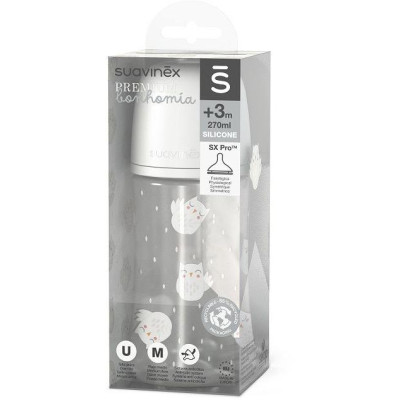 SUAVINEX | Fľaša BONHOMIA 270 ml fyziologická SX PRO +3 MF - biela