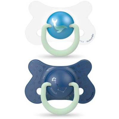 SUAVINEX | Cumlík DEŇ&amp;NOC fyziologické silikón +18m 2ks - modrá veľryba